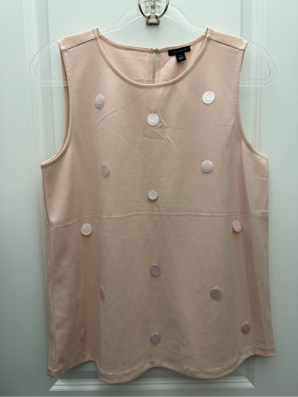 Ann Taylor Pale Blush Sleeveless Shell / Tank Top with Embellishment, Size M